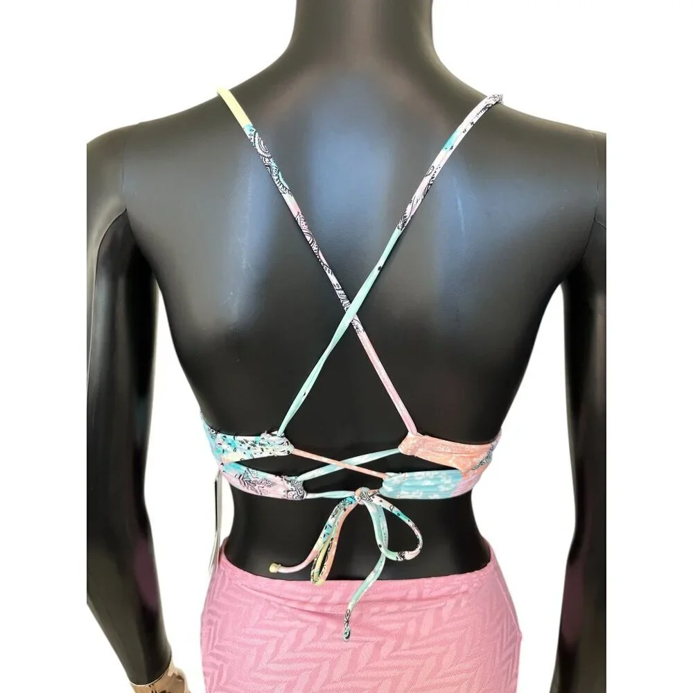 Salt + Cove Pink Multicolor Patchwork Bikini Swimsuit Set Medium